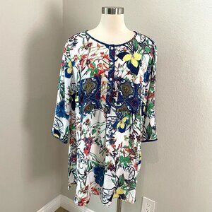 NEW Fig And Flower Womens Plus 2X Floral Bohemian Tunic Top Shirt
